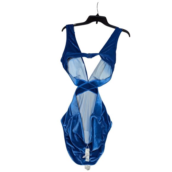 Velvet Blue Monokini Swimsuit With Plunge Neck & Cutouts - Cupshe L - Picture 4 of 7